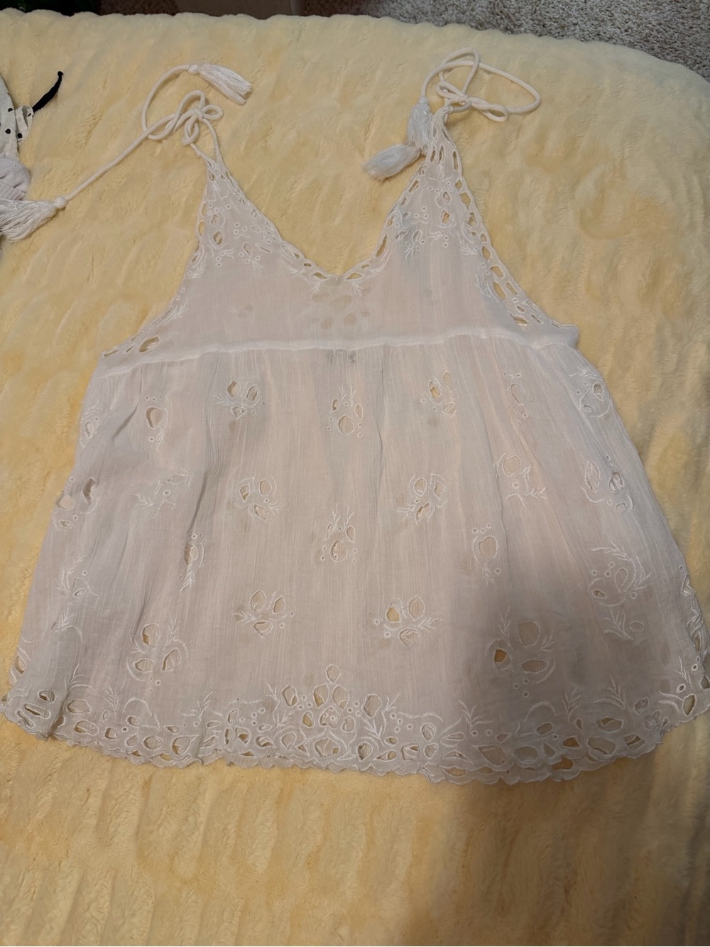 Free People Cream Eyelet Embroidered Tank with Tie Straps